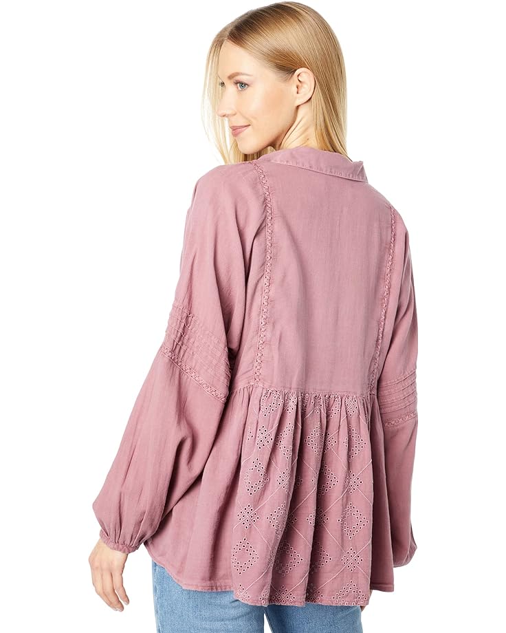цена Топ Lucky Brand Embroidered Long Sleeve Button-Down Top, цвет Renaissance Rose