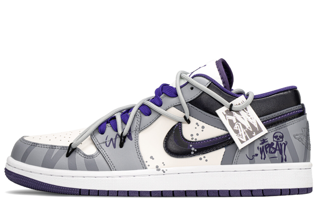 

Кроссовки Air Jordan 1 Vintage Basketball Shoes Men Low-top Black/grey/purple, фиолетовый