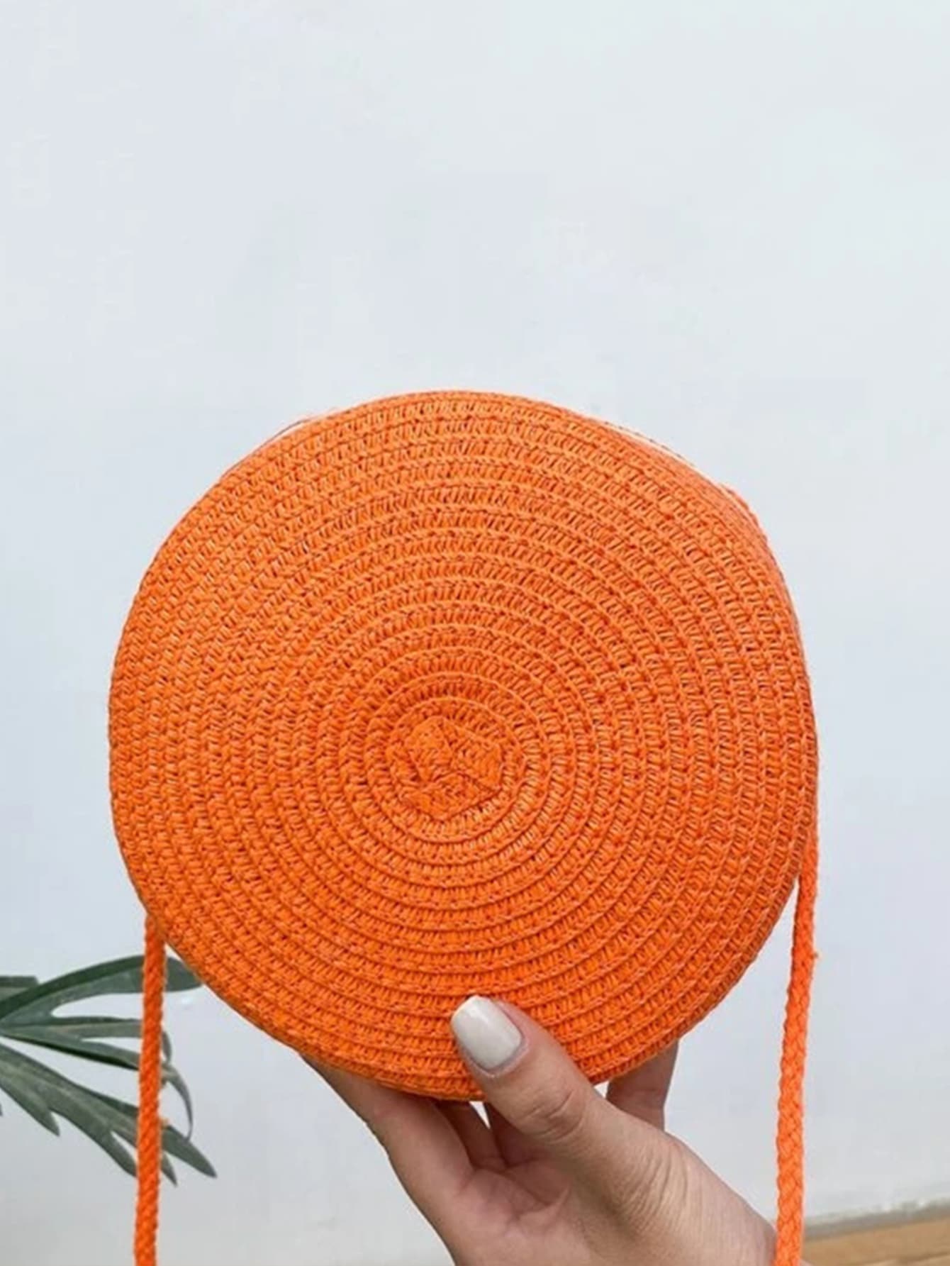 Соломенная круглая пляжная сумка через плечо, жженый апельсин цена и фото