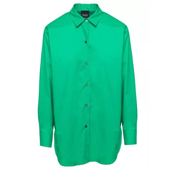 Футболка oversize popeline shirt in cotton Plain, зеленый