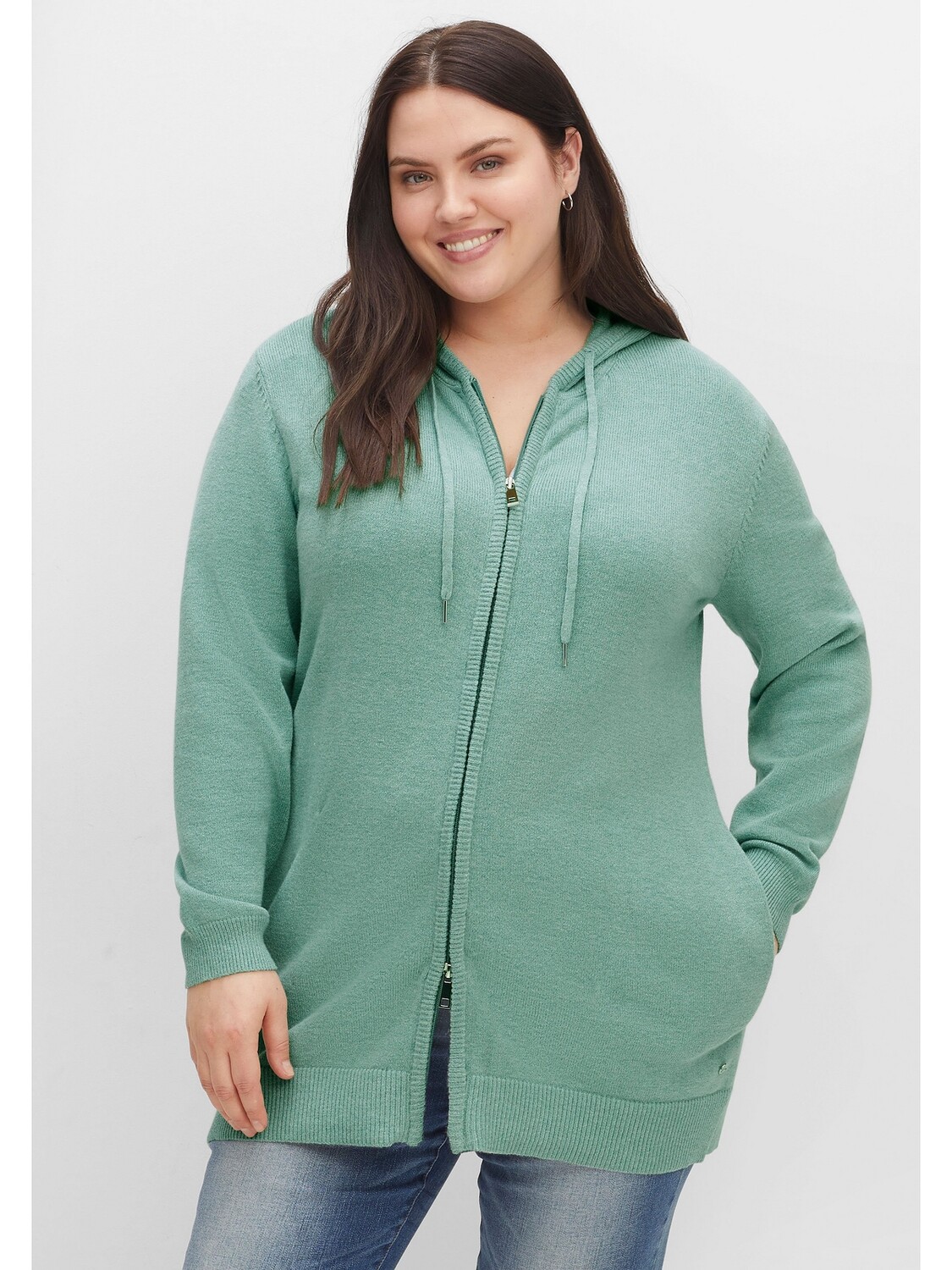 

Кардиган sheego Longstrickjacke, цвет salbeigrün meliert