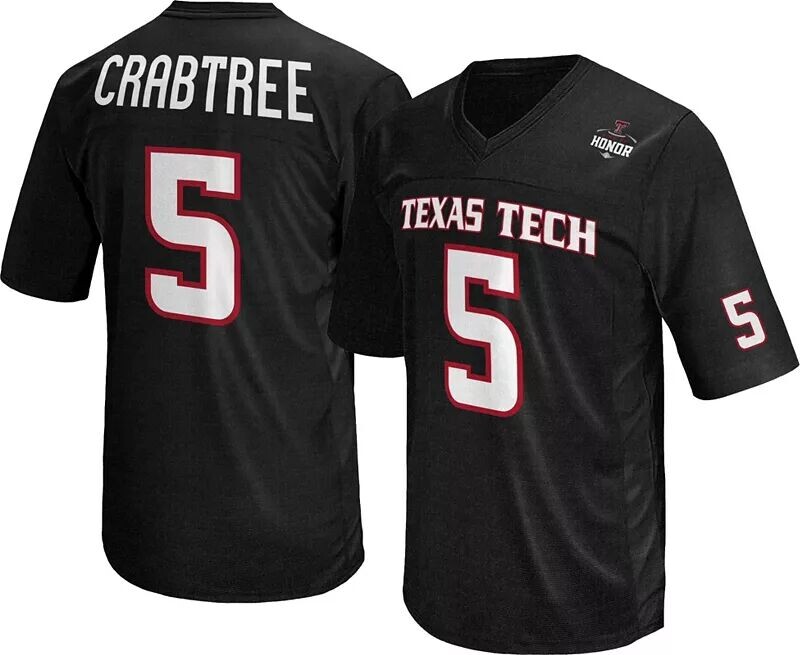 

Retro Brand Мужская футболка Texas Tech Red Raiders Michael Crabtree #5, черная реплика, футбольная майка