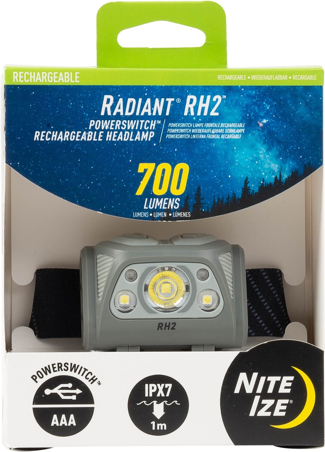 

Перезаряжаемый налобный фонарь Radiant RH2 PowerSwitch Nite Ize, серый