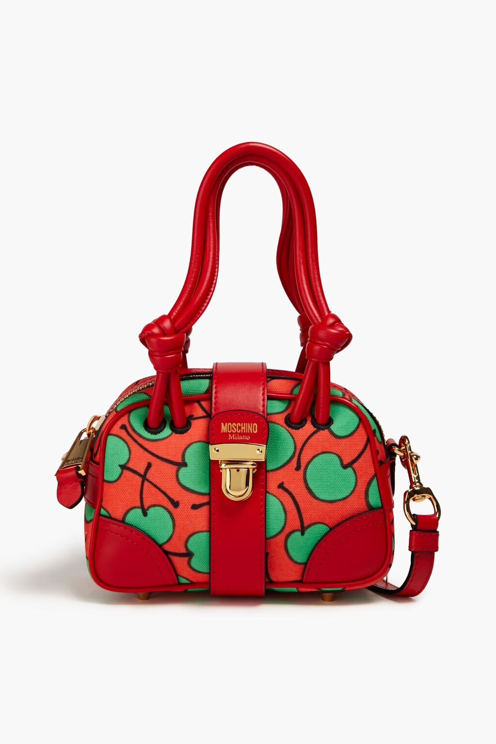 

Сумка-тоут из парусины с кожаной отделкой и принтом Moschino, красный
