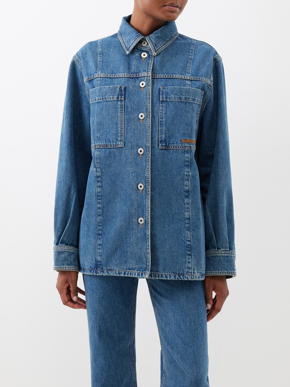 Хлопково-джинсовая рубашка Burberry, синий