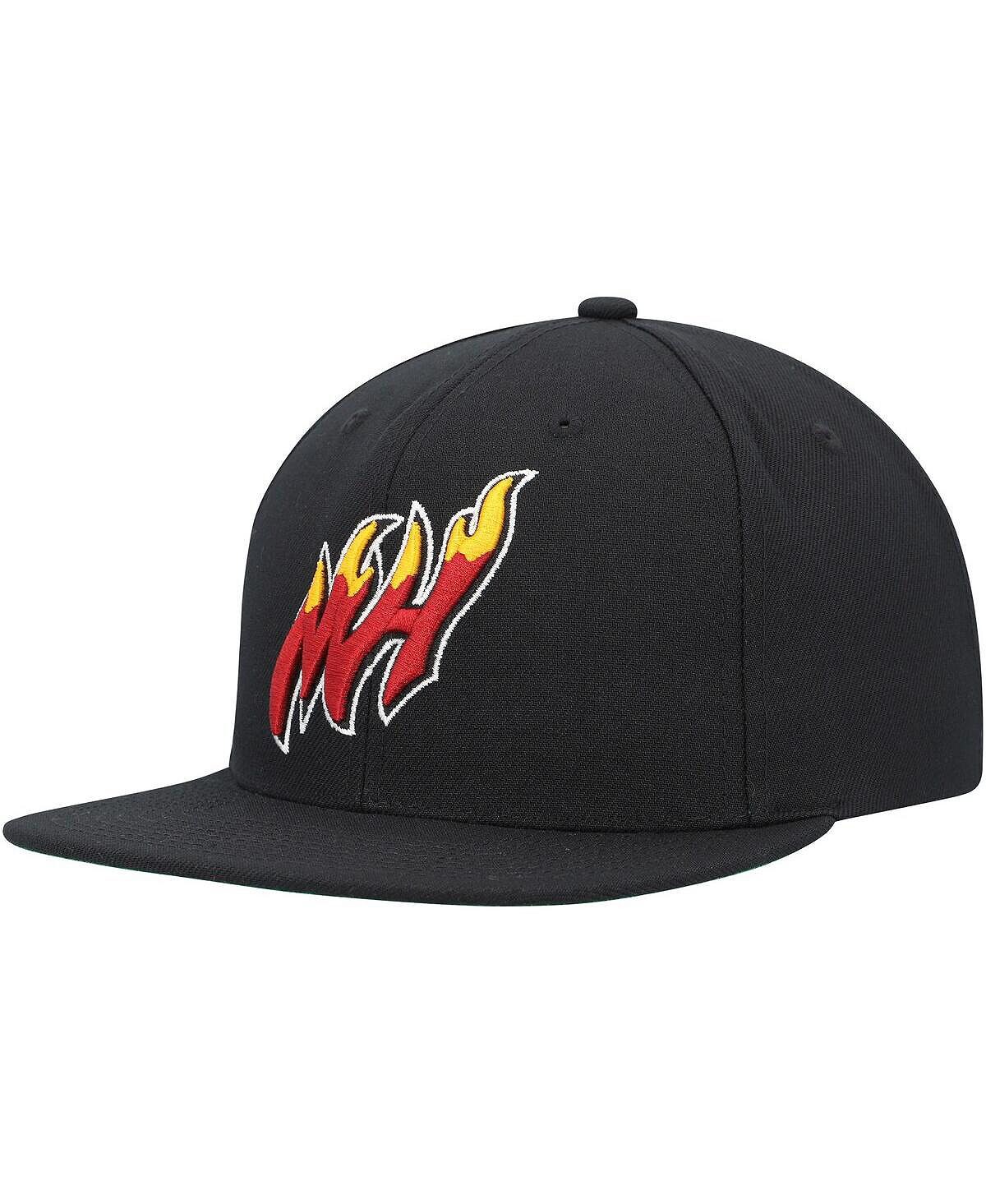 

Мужская черная базовая шляпа Snapback из твердой древесины Miami Heat Classics Essentials в тон Mitchell & Ness