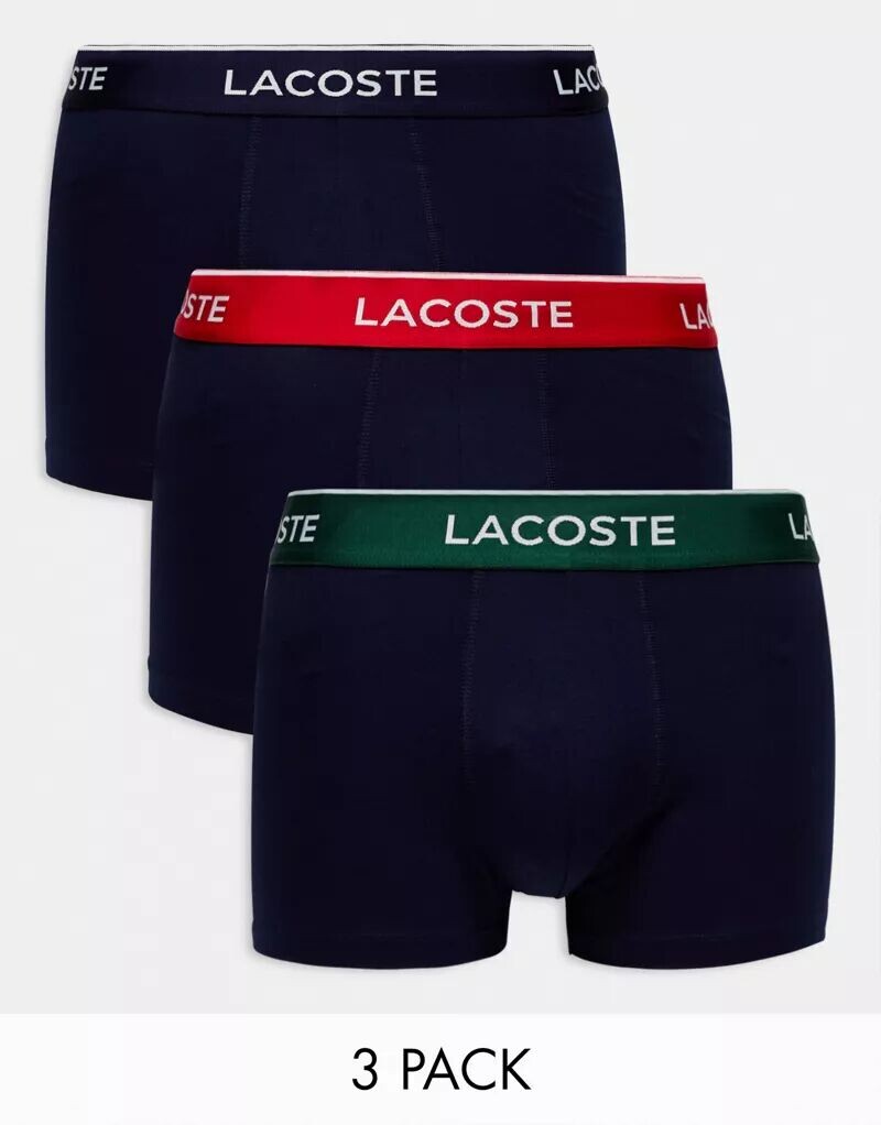 Комплект из трех черных трусов Lacoste с контрастным поясом комплект из трех трусов nike everyday cotton stretch черного цвета с контрастным поясом