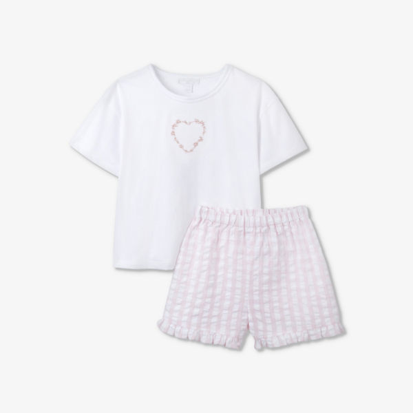 цена Пижамы в мелкую клетку с вышивкой в виде сердечек из органического хлопка для 1–6 лет The Little White Company, розовый
