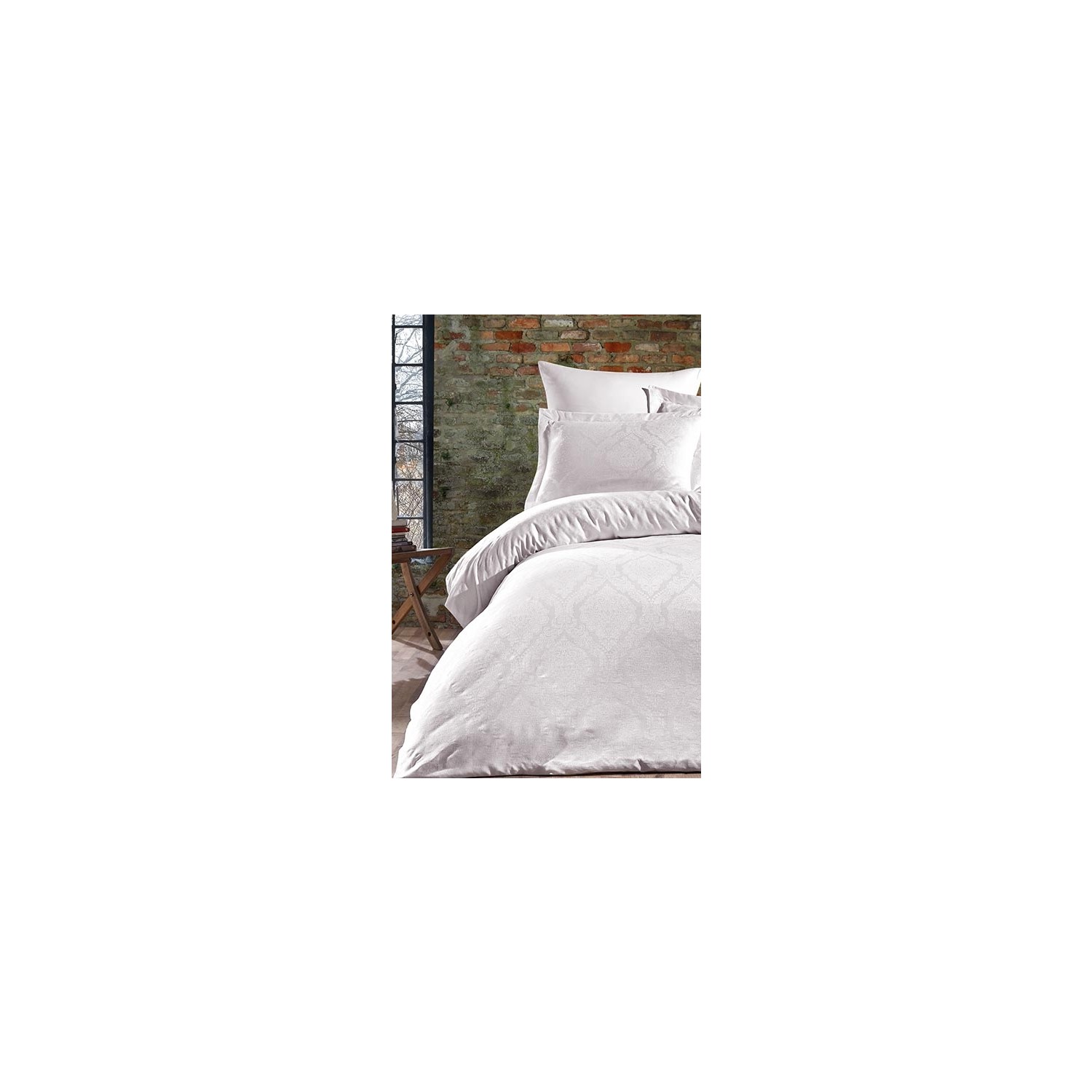 Комплект постельного белья из кружевного жаккардового хлопка и атласа - Parashie White