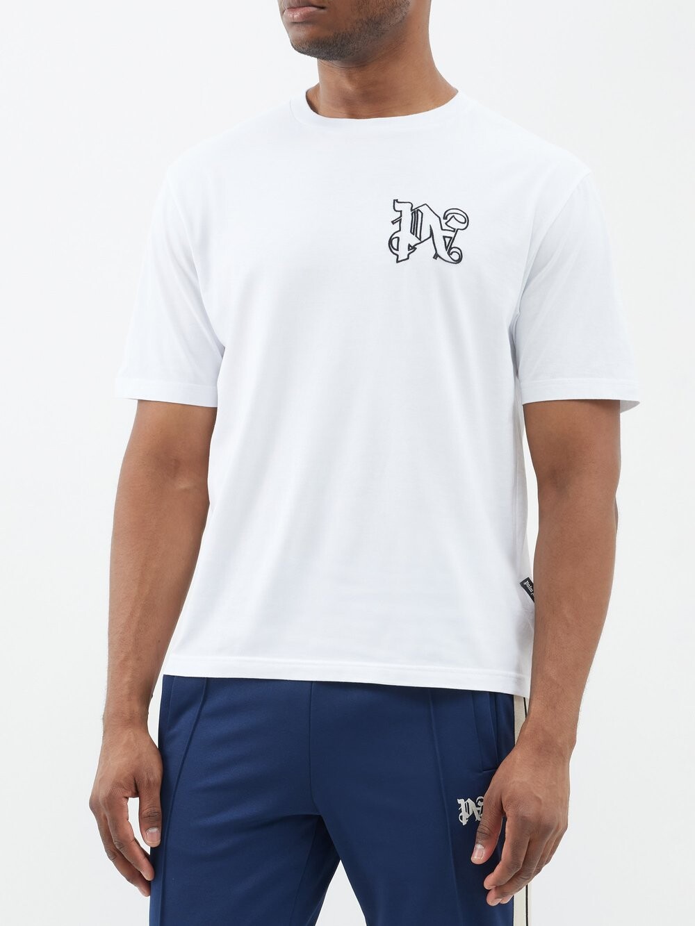 

Футболка из хлопкового джерси с вышитым логотипом monogram Palm Angels, белый