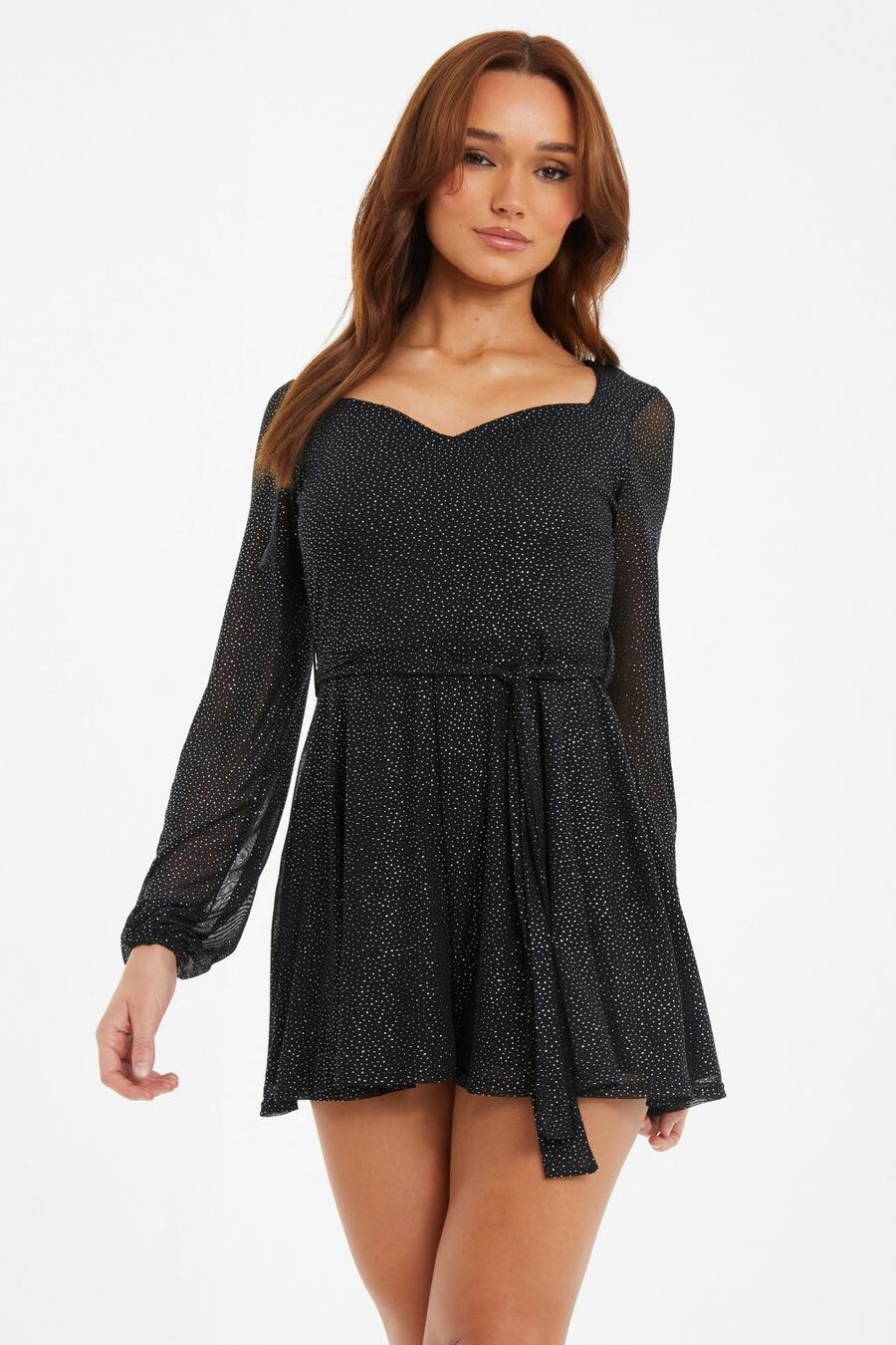 

Черный сетчатый комбинезон с блестками QUIZ Clothing