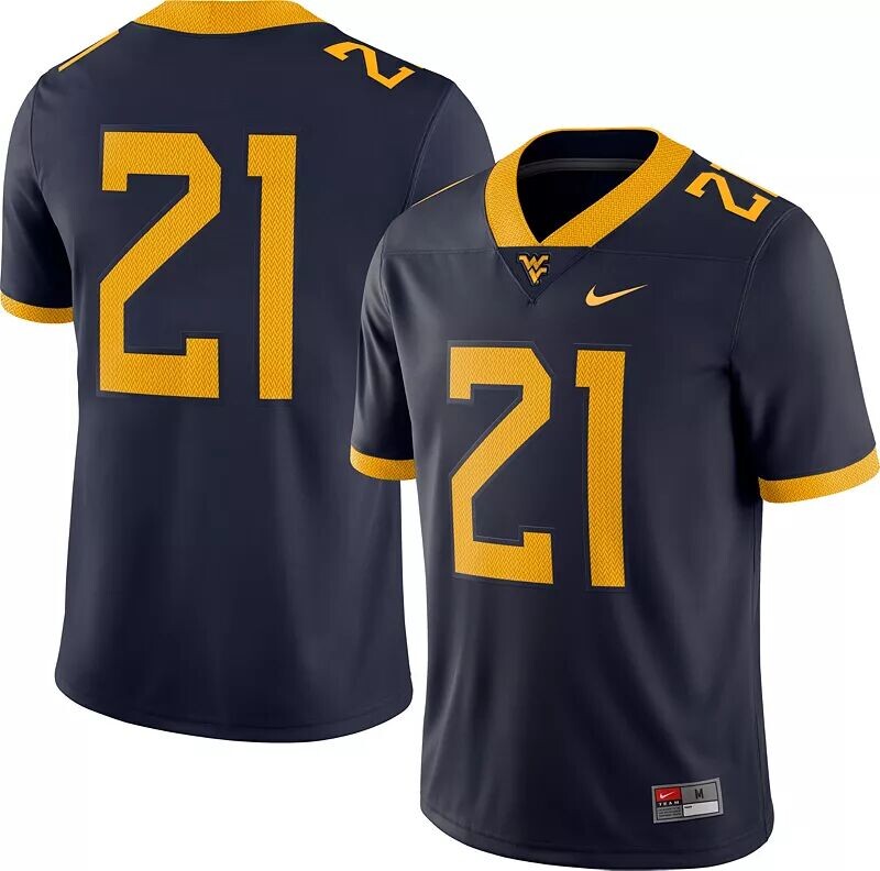 

Мужская футбольная майка Nike West Virginia Mountaineers #21 синего цвета Dri-FIT Game
