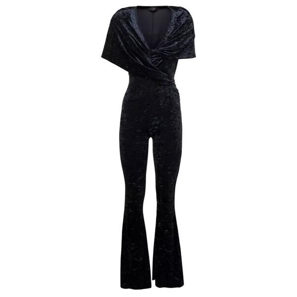 

Комбинезон naomi' hooded flared jumpsuit in crushed velv Andamane, синий