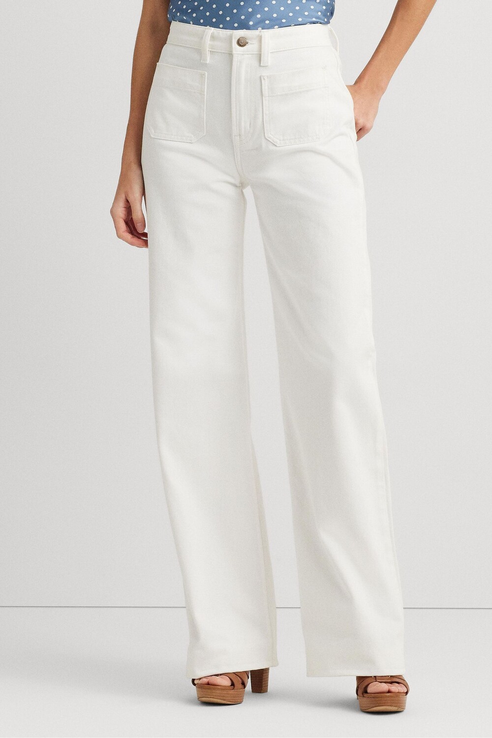 

Белые широкие джинсы с завышенной талией Lauren Ralph Lauren, белый