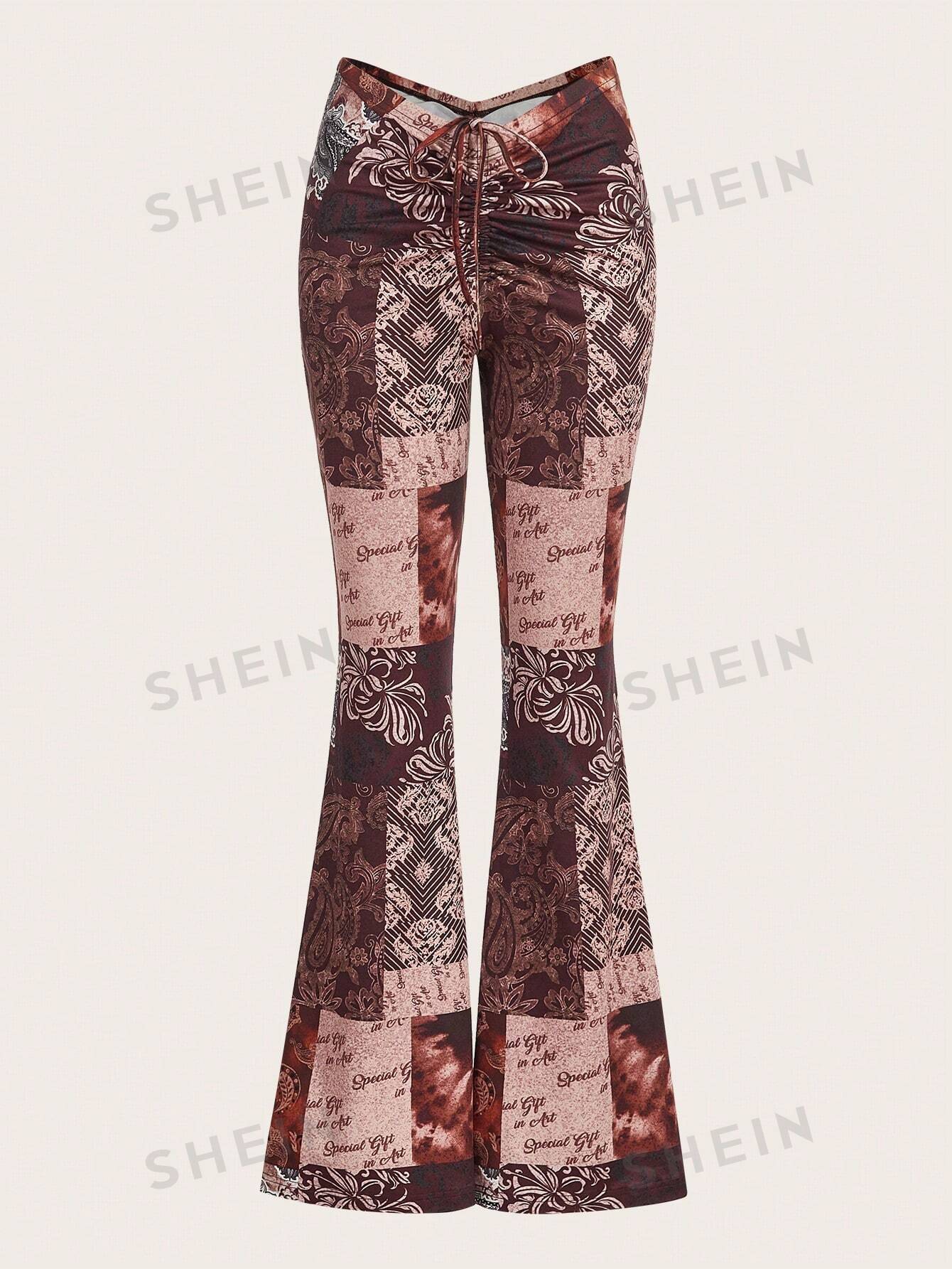 SHEIN ICON Расклешенные брюки с низкой посадкой и принтом в стиле пэчворк, многоцветный