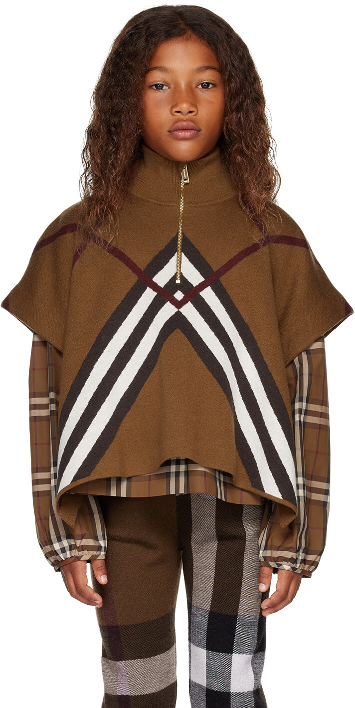 

Детское коричневое пончо с шевроном Burberry