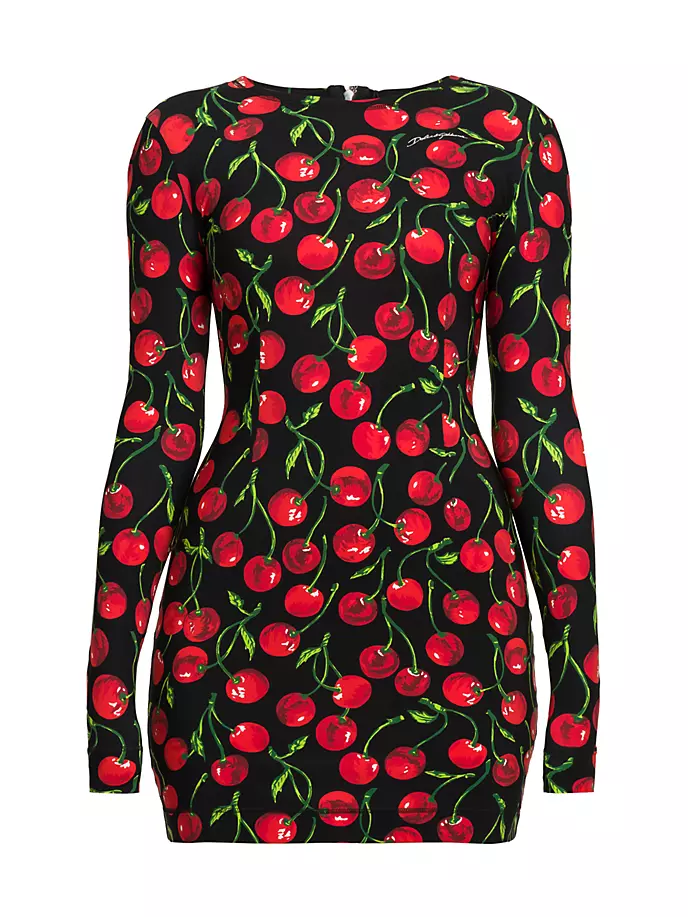

Мини-платье с длинными рукавами и принтом вишни Dolce&Gabbana, цвет ciliegie fdo nero