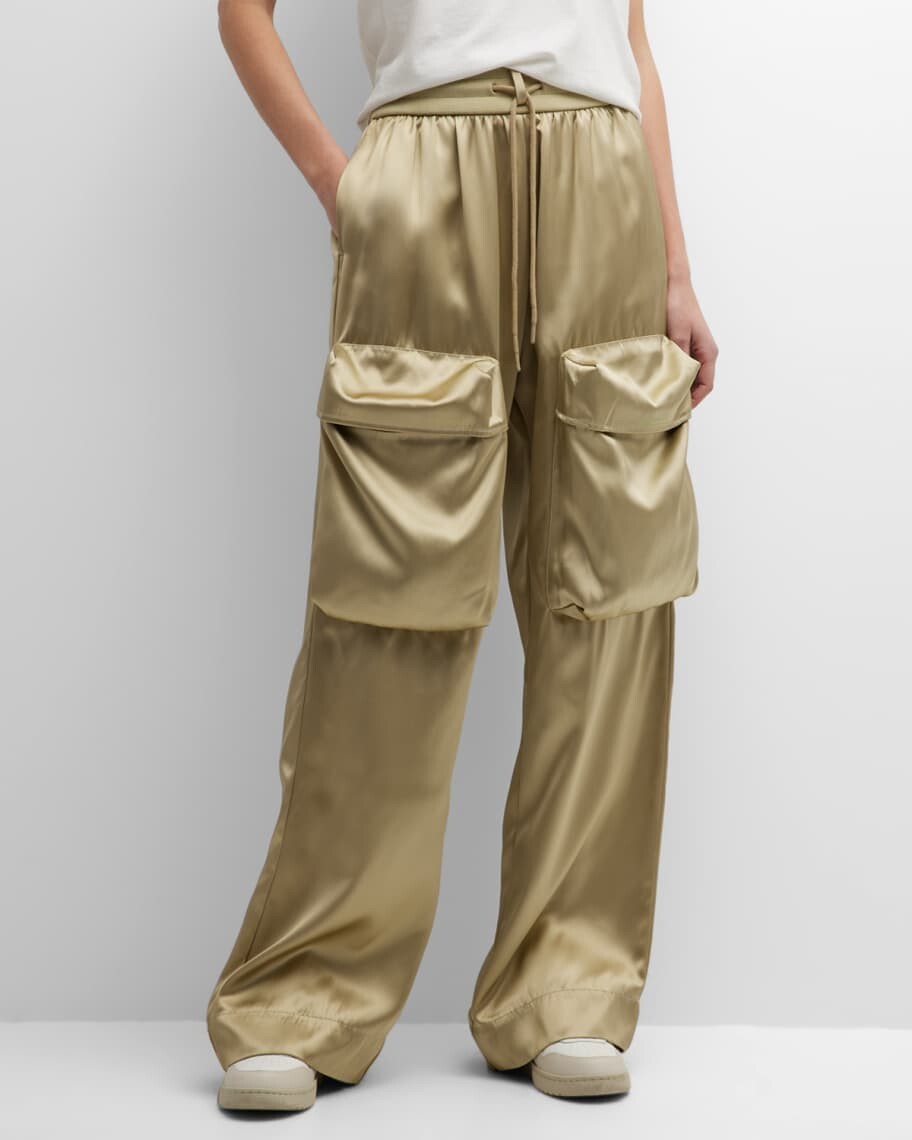 

Широкие атласные брюки карго Duchesse Off-White