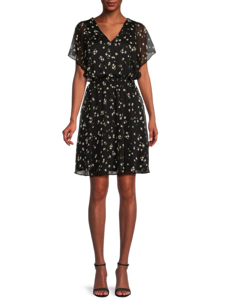 

Мини-платье с цветочным принтом и присборенной талией Dkny, цвет Black Gold Multi