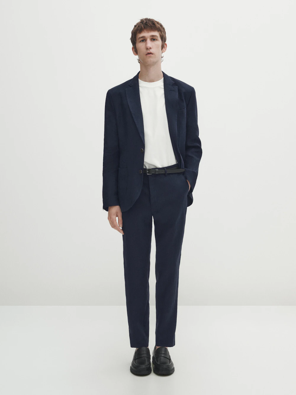 

Темно-синие брюки из 100% льна Massimo Dutti, синий
