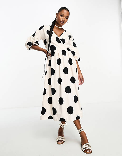 

Белое платье миди из поплина с объемными рукавами River Island Petite