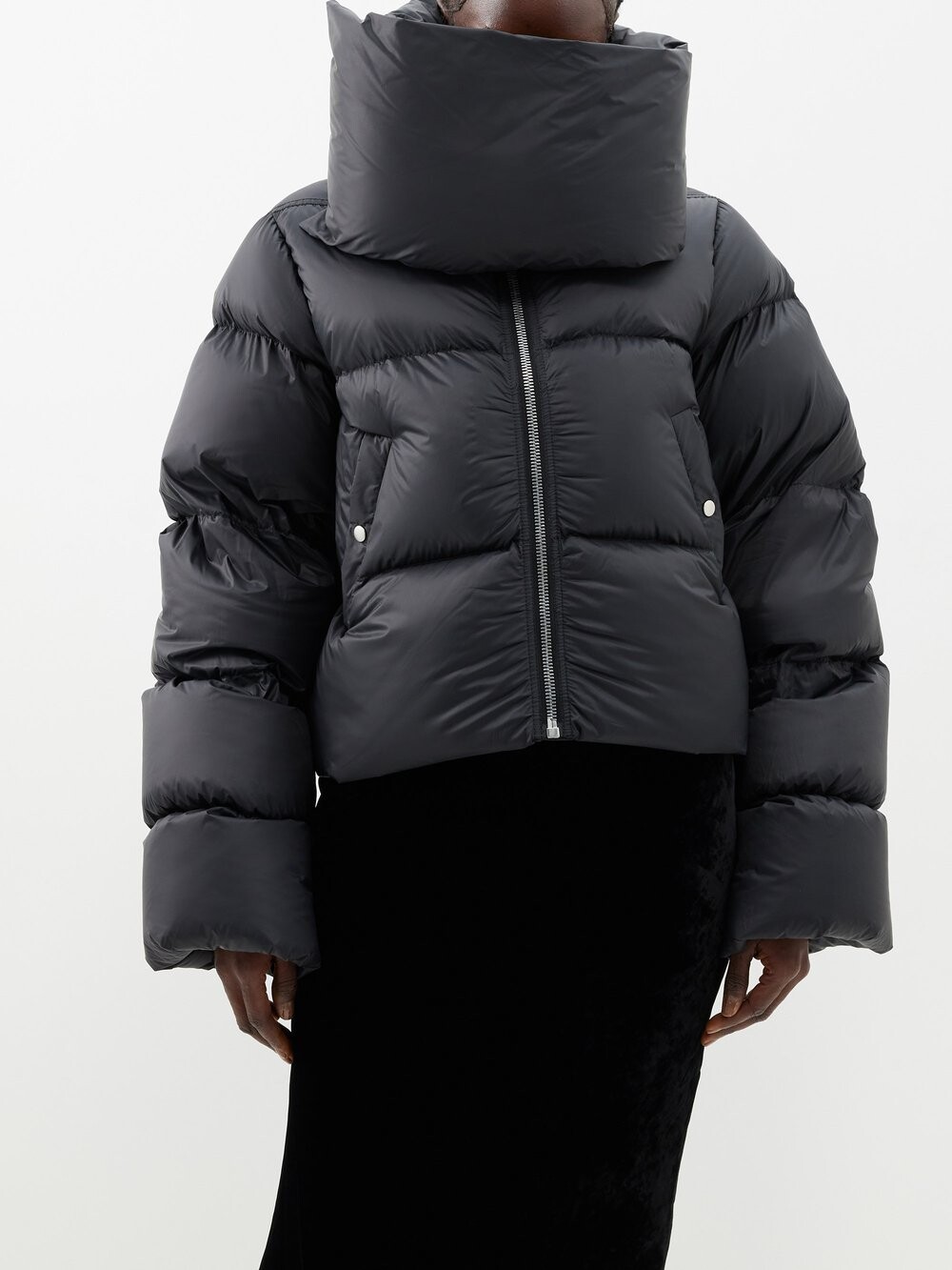 

Стеганый пуховик с объемным воротником Rick Owens, черный