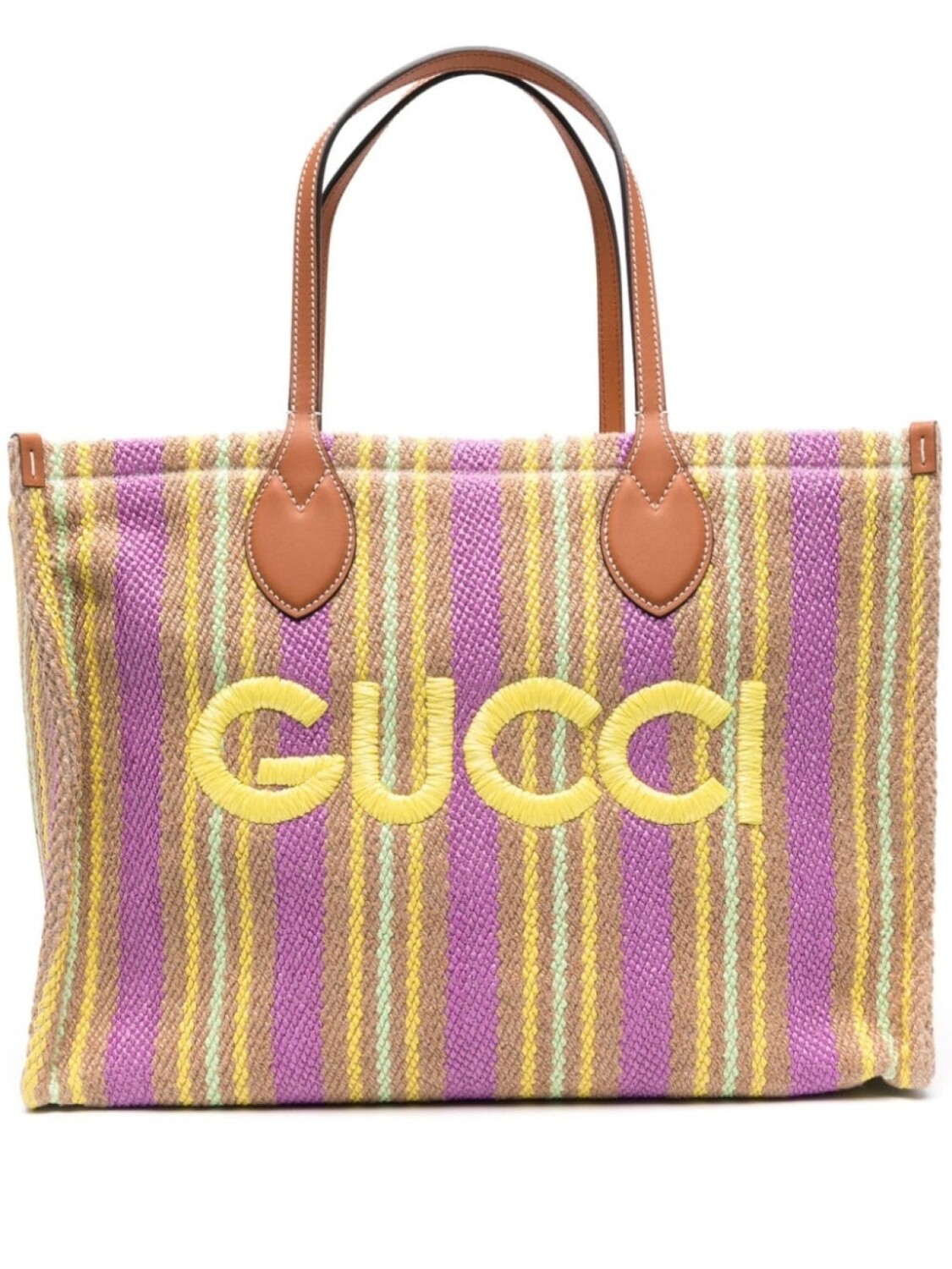 

Gucci полосатая сумка-тоут с вышитым логотипом, нейтральный цвет