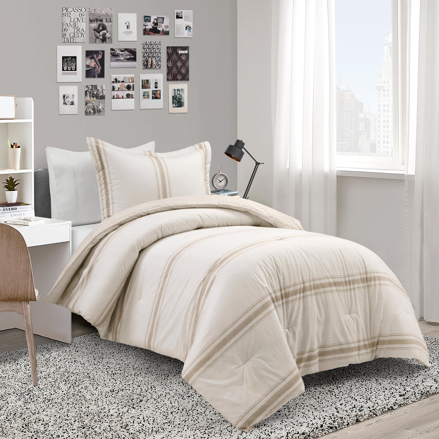 

Большой комплект одеял Farmhouse Stripe Rev. черного цвета из 3 предметов Cal King Lush Decor, цвет Neutral