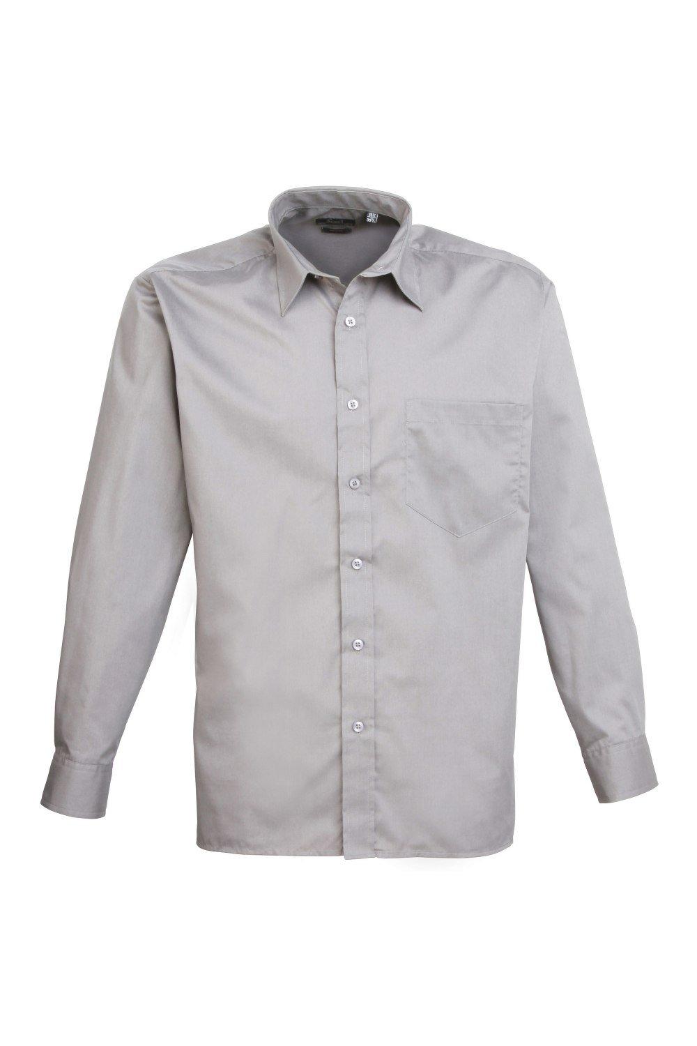 Простая рабочая рубашка из поплина с длинными рукавами Premier, серебро