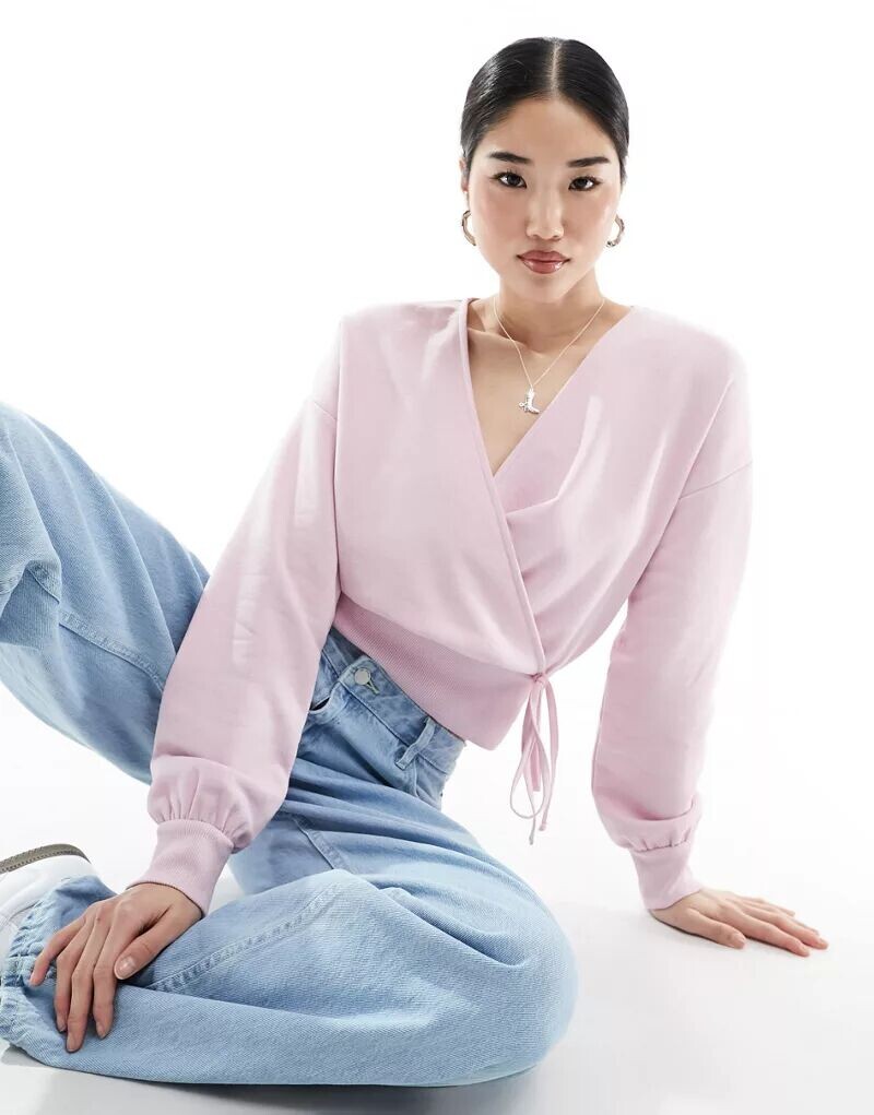 

Розовый свитшот с запахом спереди ASOS, Серый