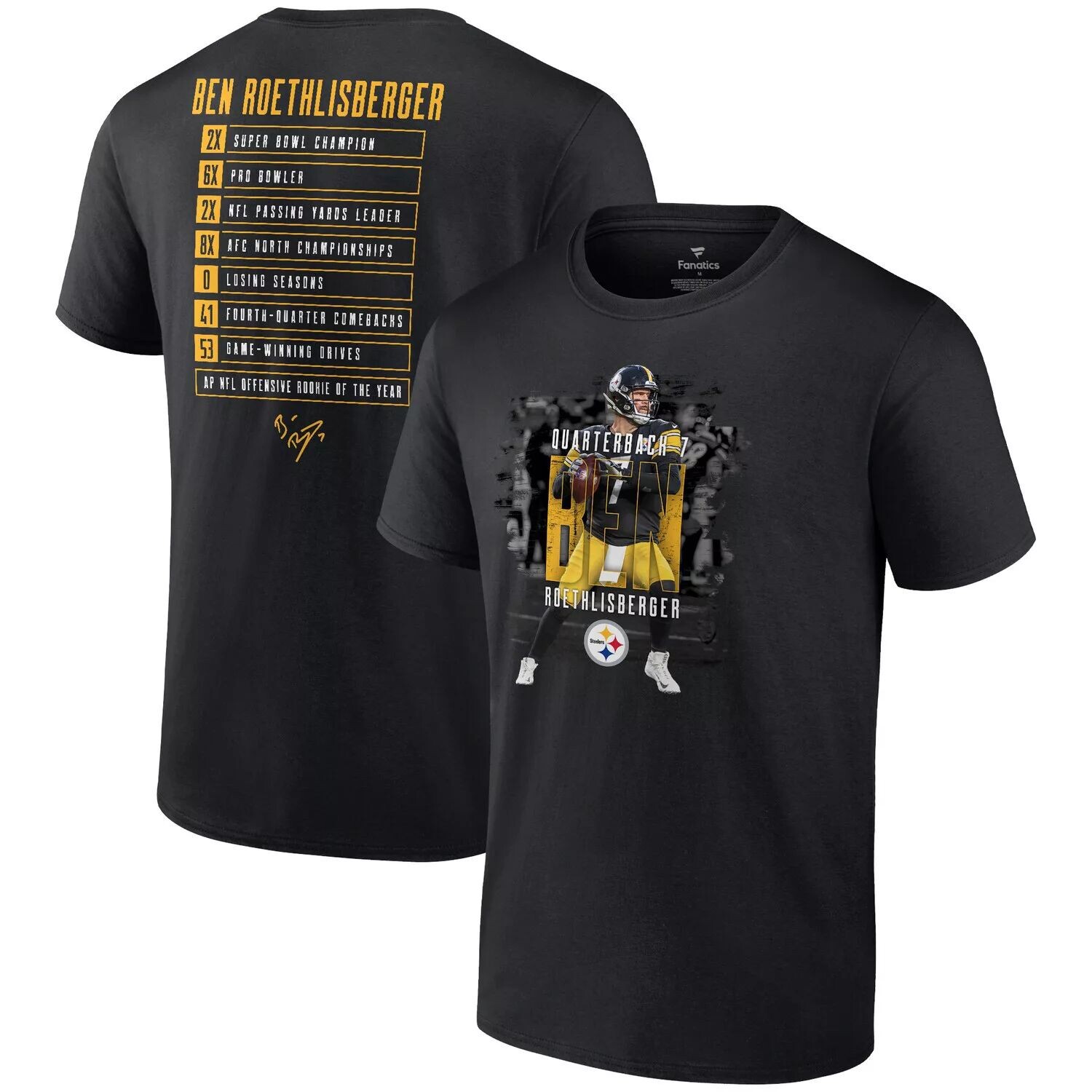 

Мужская черная футболка Fanatics с логотипом Ben Roethlisberger Pittsburgh Steelers Career Stats, Черный