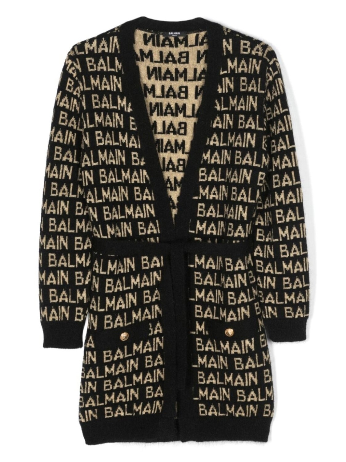 

Balmain Kids кардиган вязки интарсия с логотипом, черный
