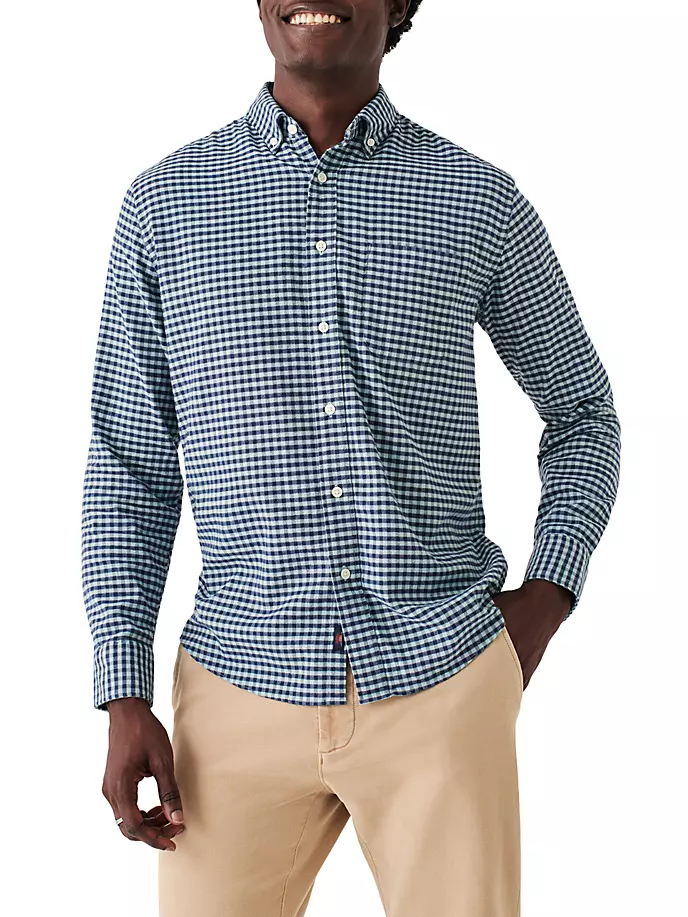 Оксфордская рубашка стрейч Faherty Brand, цвет ocean teal gingham