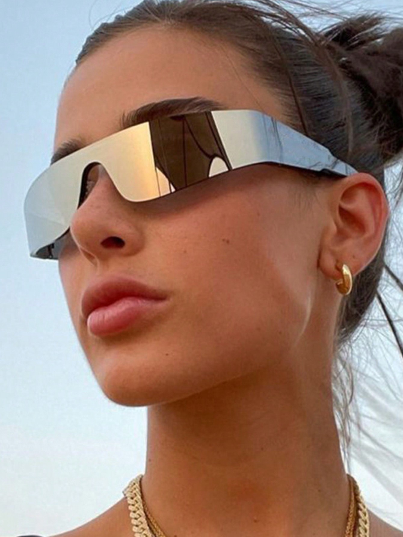1шт европейские и американские стильные футуристические солнцезащитные очки с прикрепленными линзами