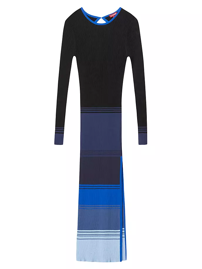 цена Платье-свитер Edna в полоску с вырезом Staud, цвет midnight glacier