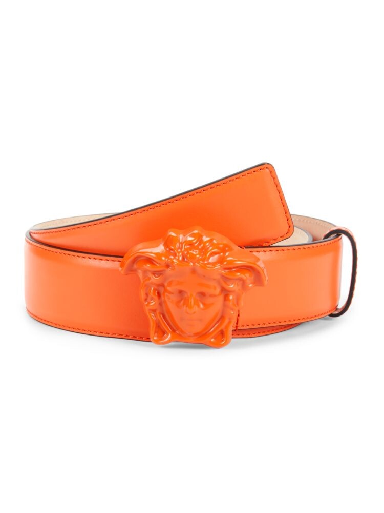 

Кожаный ремень с пряжкой Medusa Versace, оранжевый