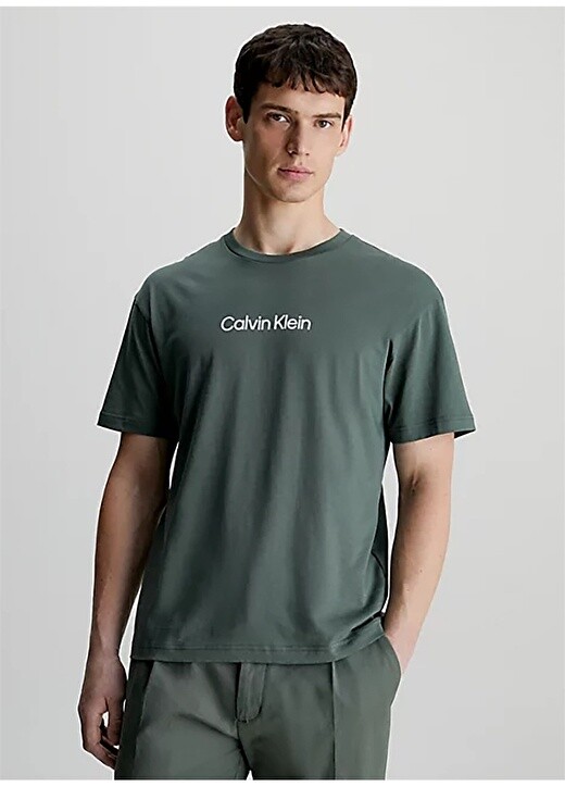 

Зеленая мужская футболка с круглым вырезом Calvin Klein, Зеленый