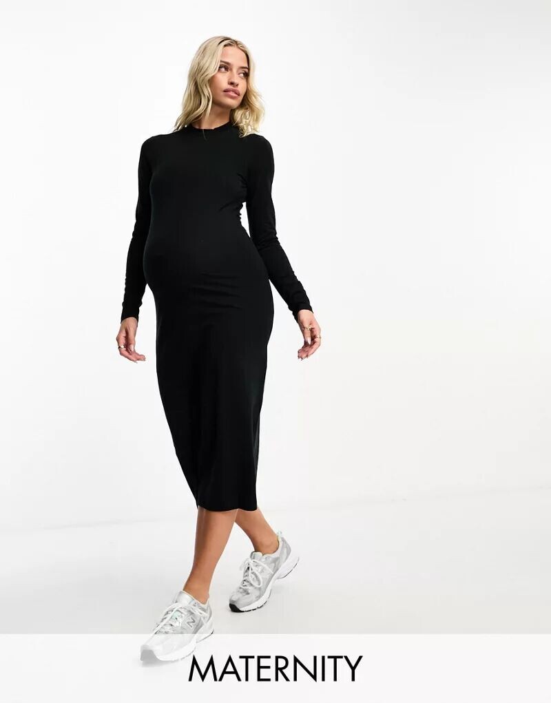 

Черное трикотажное облегающее платье миди для беременных Mamalicious Maternity Mama.licious