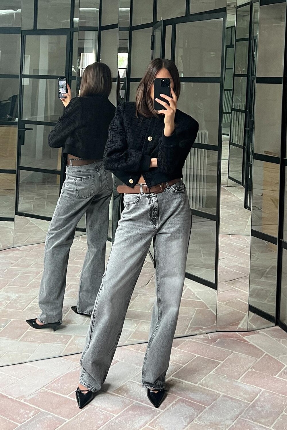 

Джинсы прямого кроя z1975 с высокой посадкой ZARA, серый