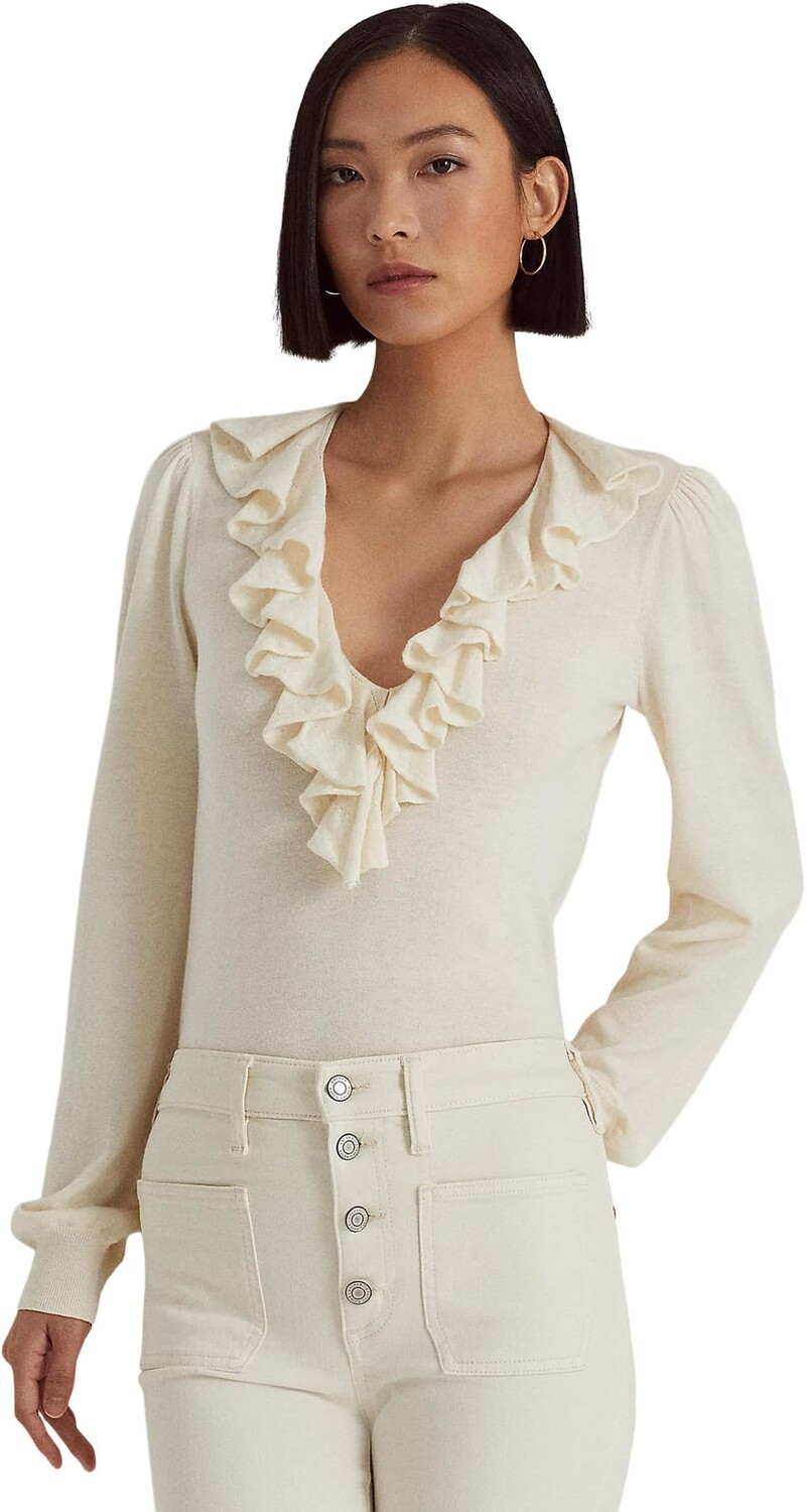 

Трикотажный свитер Petite с оборками LAUREN Ralph Lauren, цвет Mascarpone Cream
