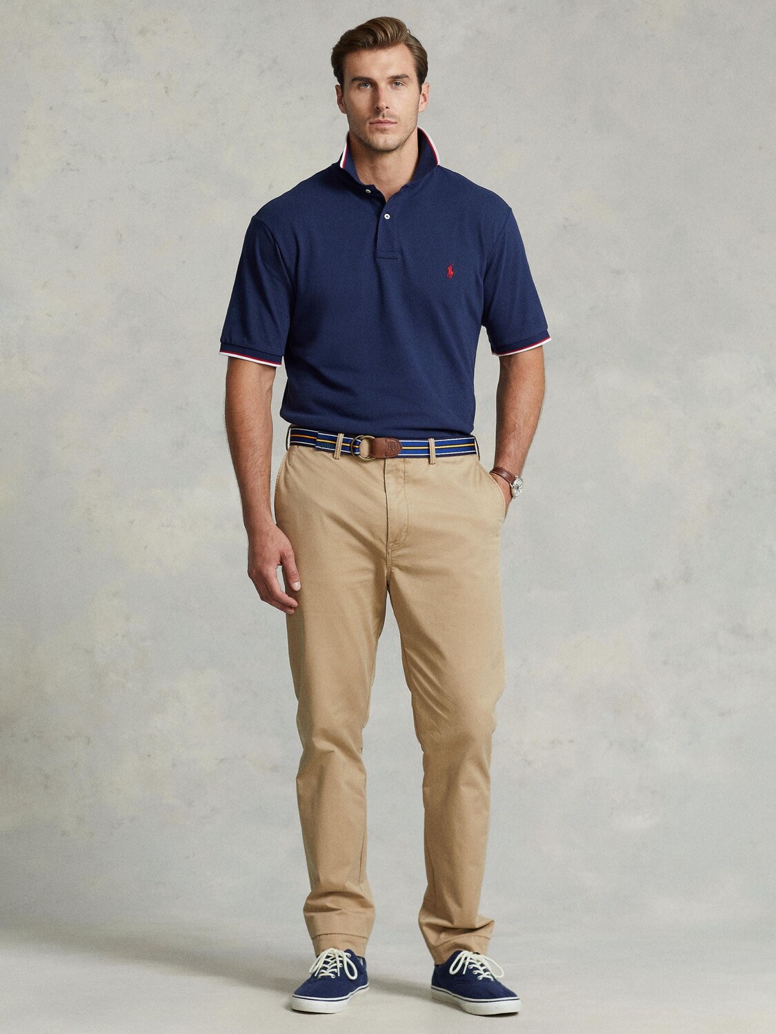 

Polo Big & Tall Custom Slim Fit Сетчатый топ-поло с полосками Ralph Lauren, синий/мульти