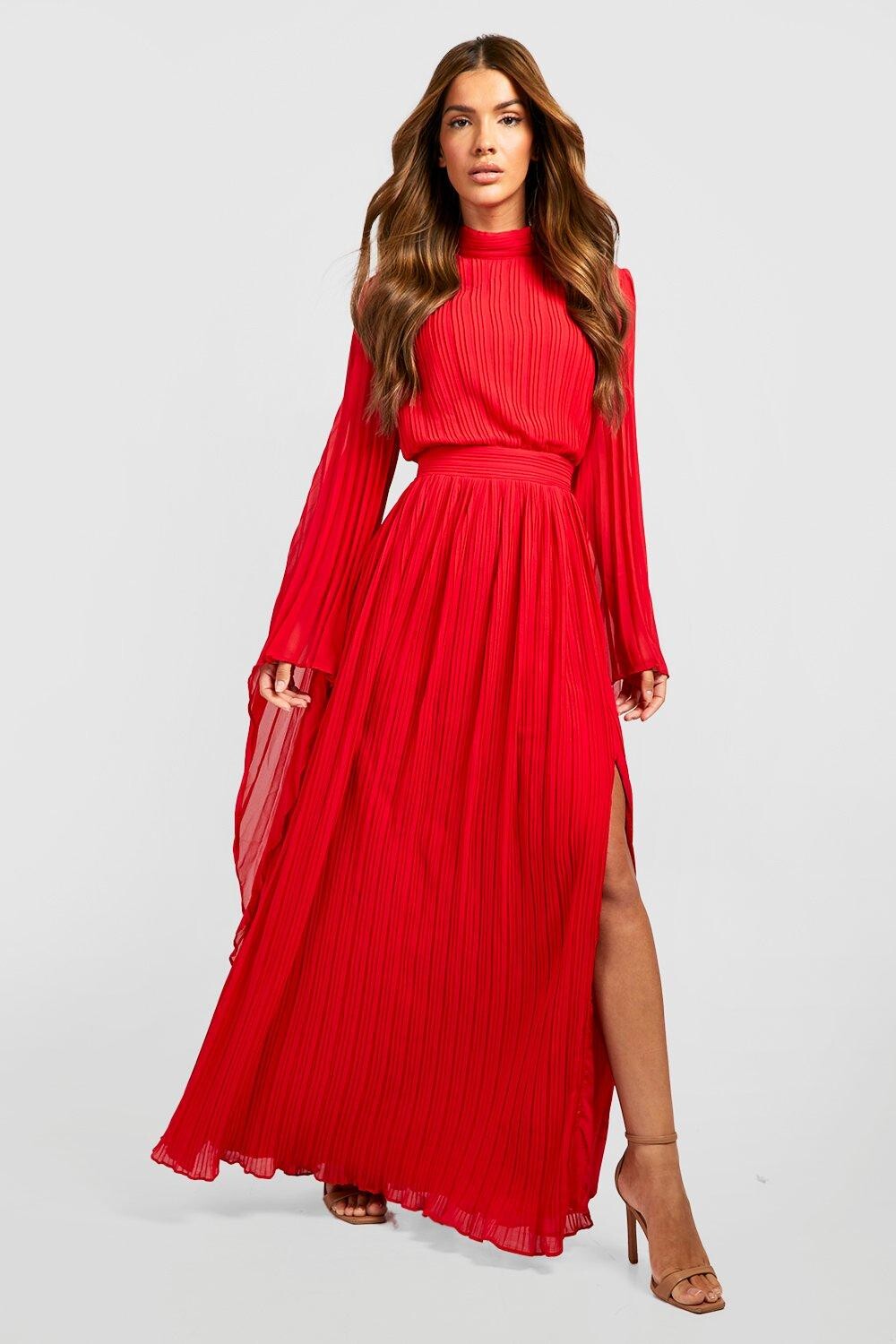 

Платье макси из шифона с высоким воротом Boohoo, красный