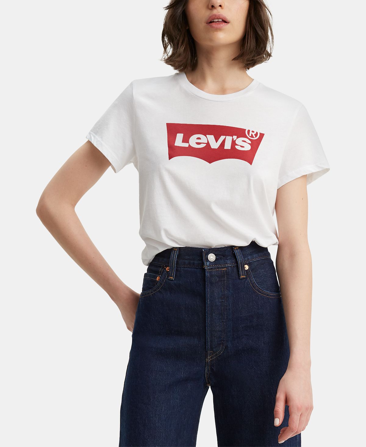 Женская хлопковая футболка с графическим логотипом Perfect Levi's, белый