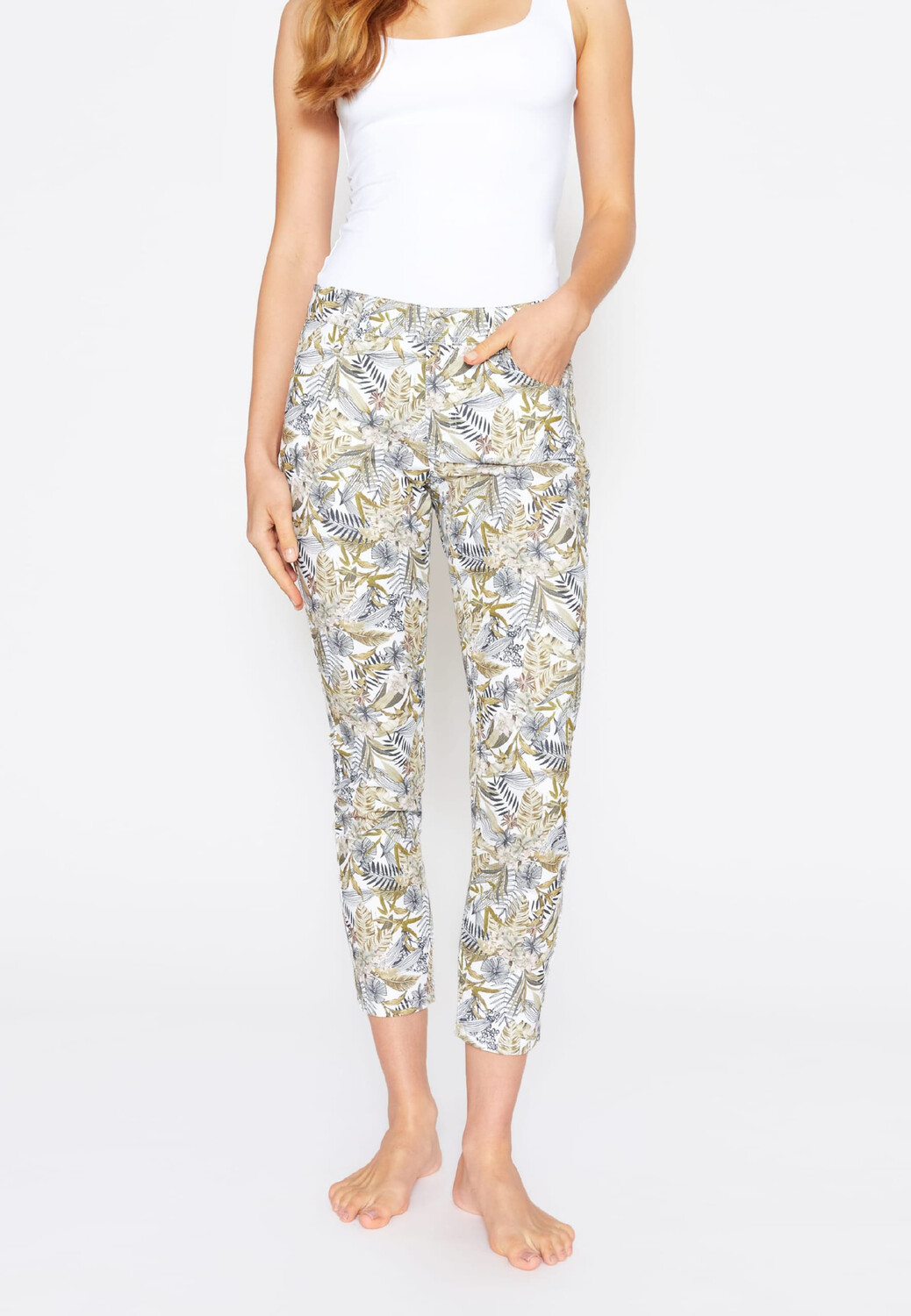 

Брюки ANGELS 7/8 Hose Hose Ornella mit tropischem Print, зеленый