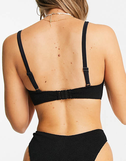 

Черный лиф бикини с жатым v-образным вырезом ASOS DESIGN