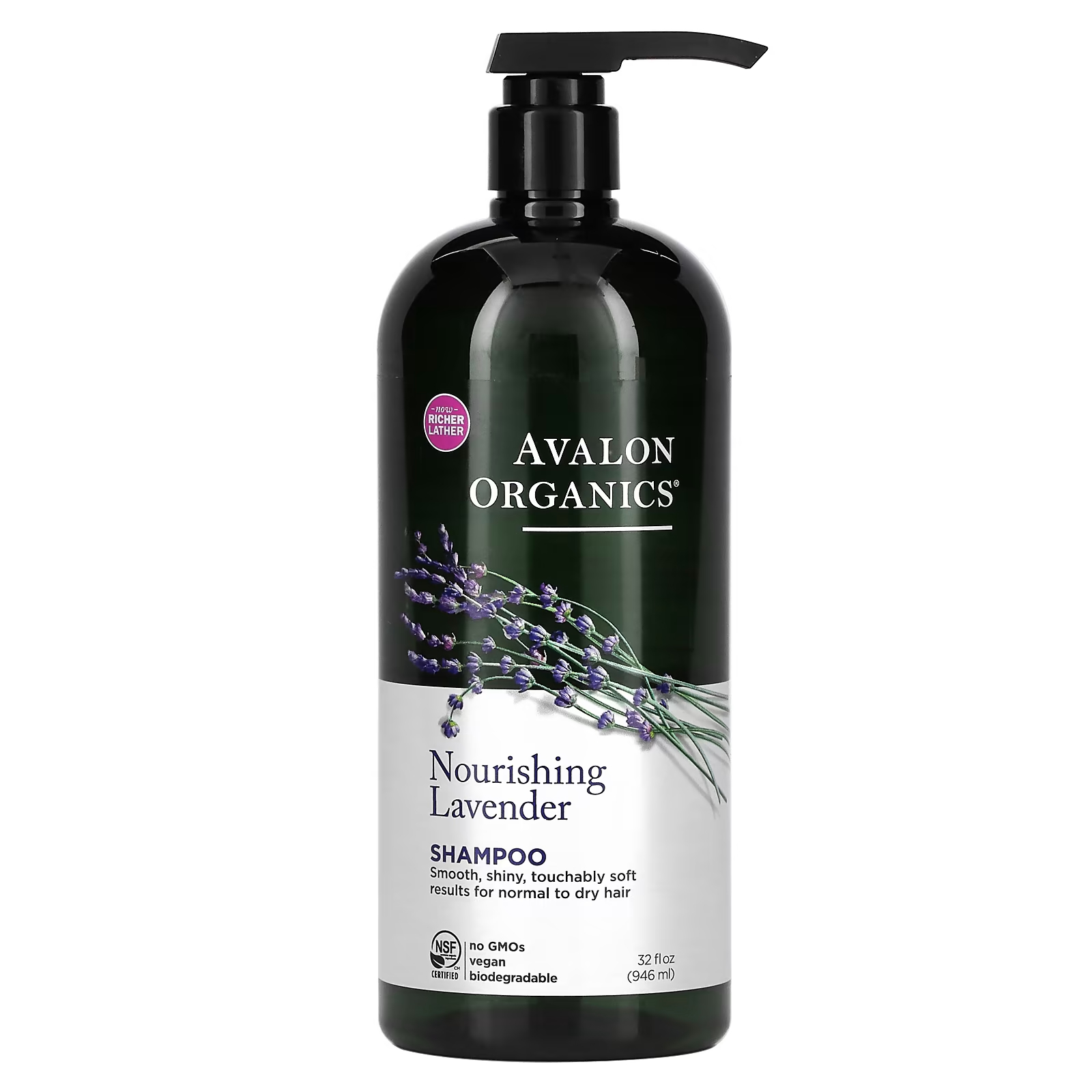 Avalon Organics Шампунь для нормальных и сухих волос с питательной лавандой, 32 жидких унции (946 мл)