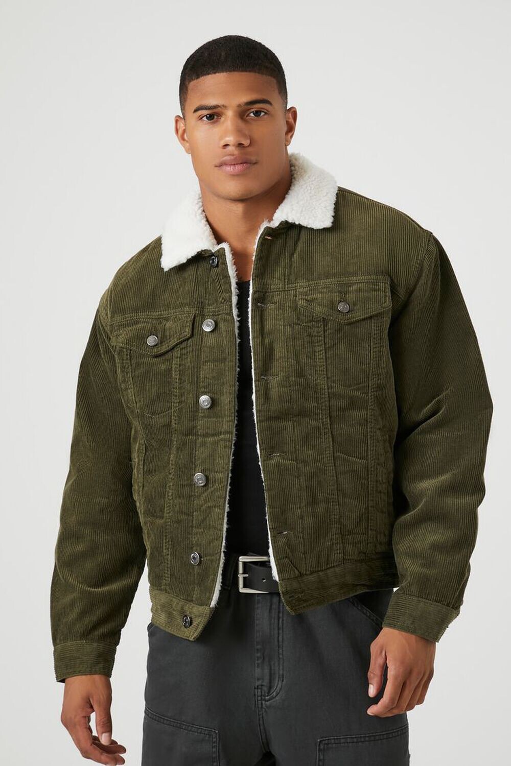 

Вельветовая куртка Trucker из искусственной овчины Forever 21, оливковый