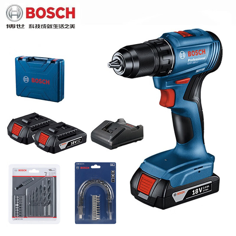 Дрель-отвертка Bosch GSR 185-Li 18V с двумя аккумуляторами 2.0Ah, бита