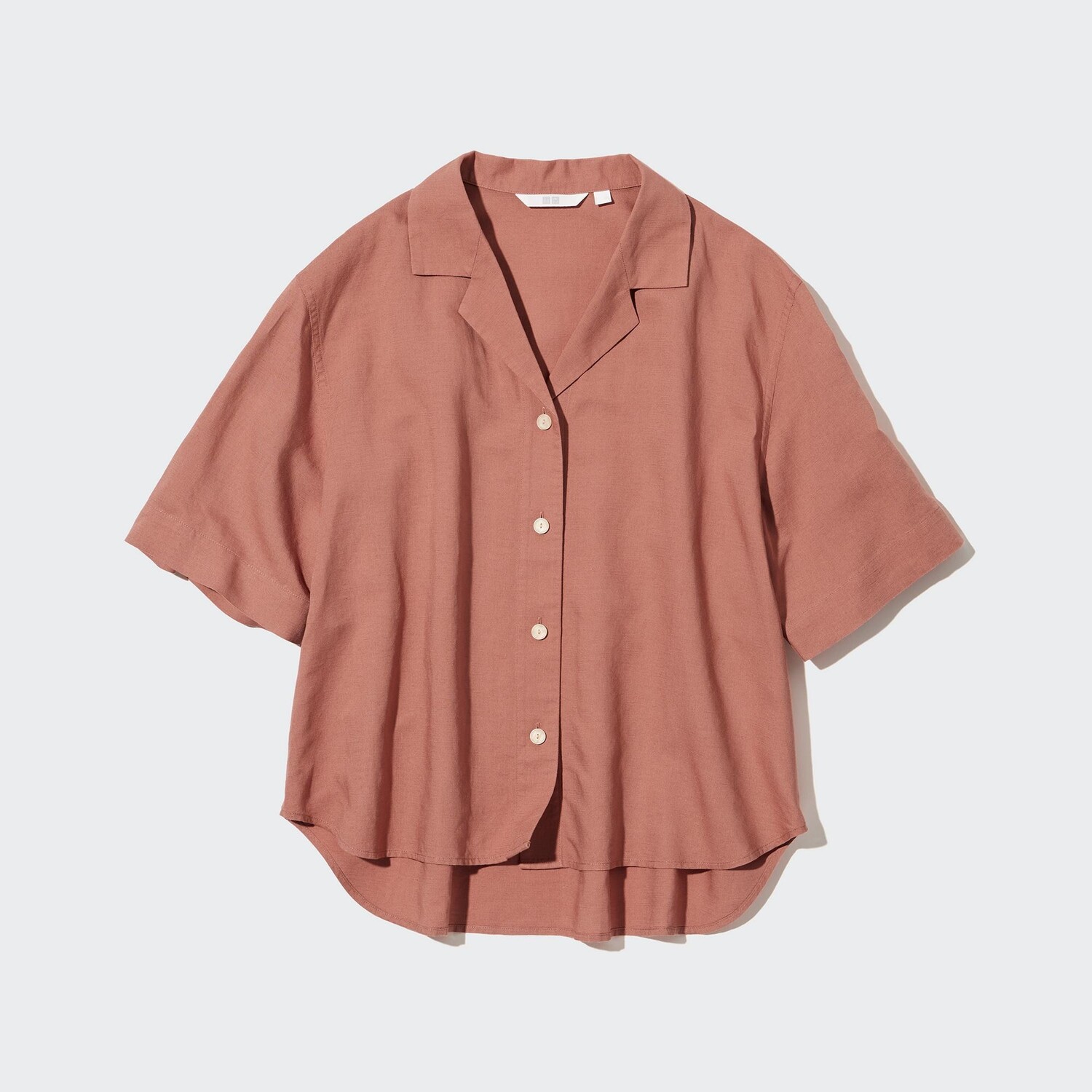

Рубашка UNIQLO льняная с открытым вырезом и короткими рукавами, коричневый