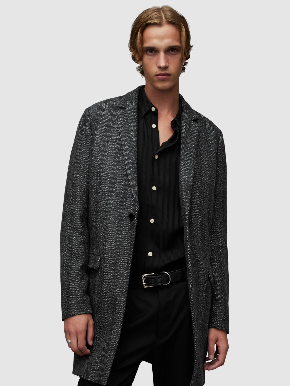 

Шерстяное пальто Manor с узором в елочку AllSaints, черный
